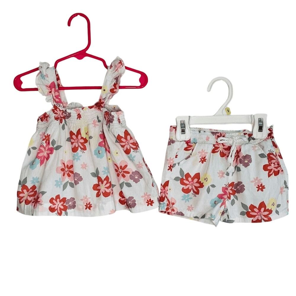 Garanimals floral smocked tank top/matching shorts baby girl Size 18 months